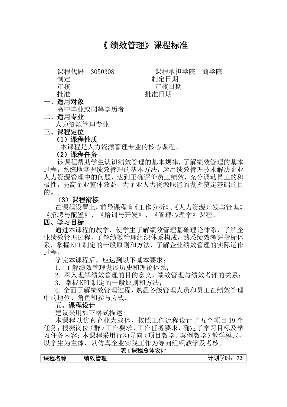 《绩效管理》课程标准_第1页