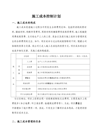 施工现场成本控制计划