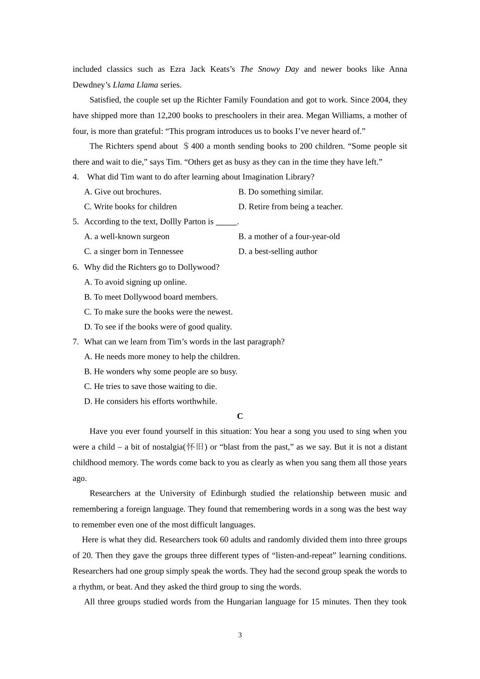 深圳市高级中学2018届高二上学期期中考试(英语)_第3页