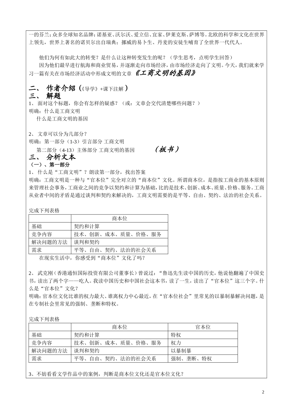 《工商文明的基因》优质公开课教学设计、教案_第2页