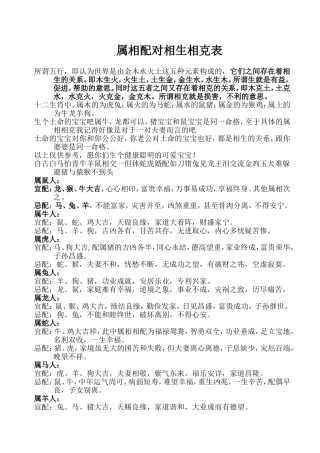 属相配对相生相克表