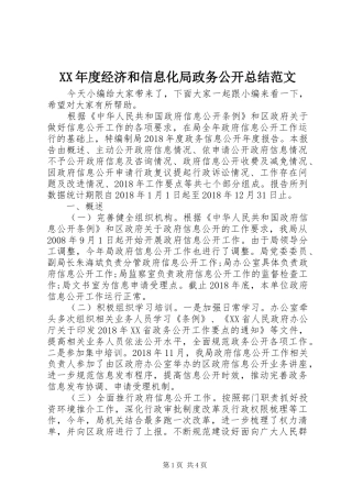 XX年度经济和信息化局政务公开总结范文