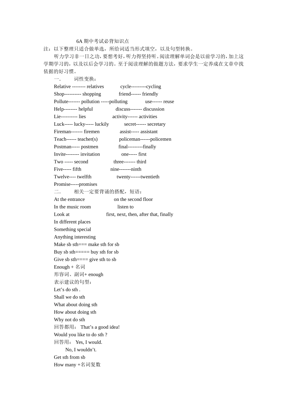 上海牛津英语6A-期中考试必背知识点(精心整理-考试必考)[1]_第1页