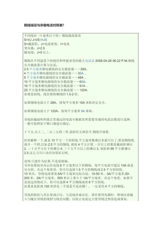 铜线线径与承载电流对照表