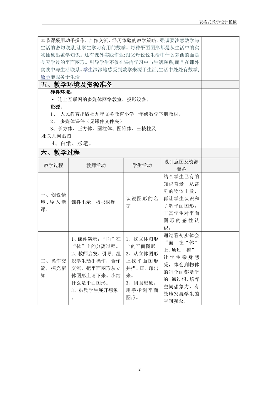 《认识图形》-数学-教学设计方案模板_第2页