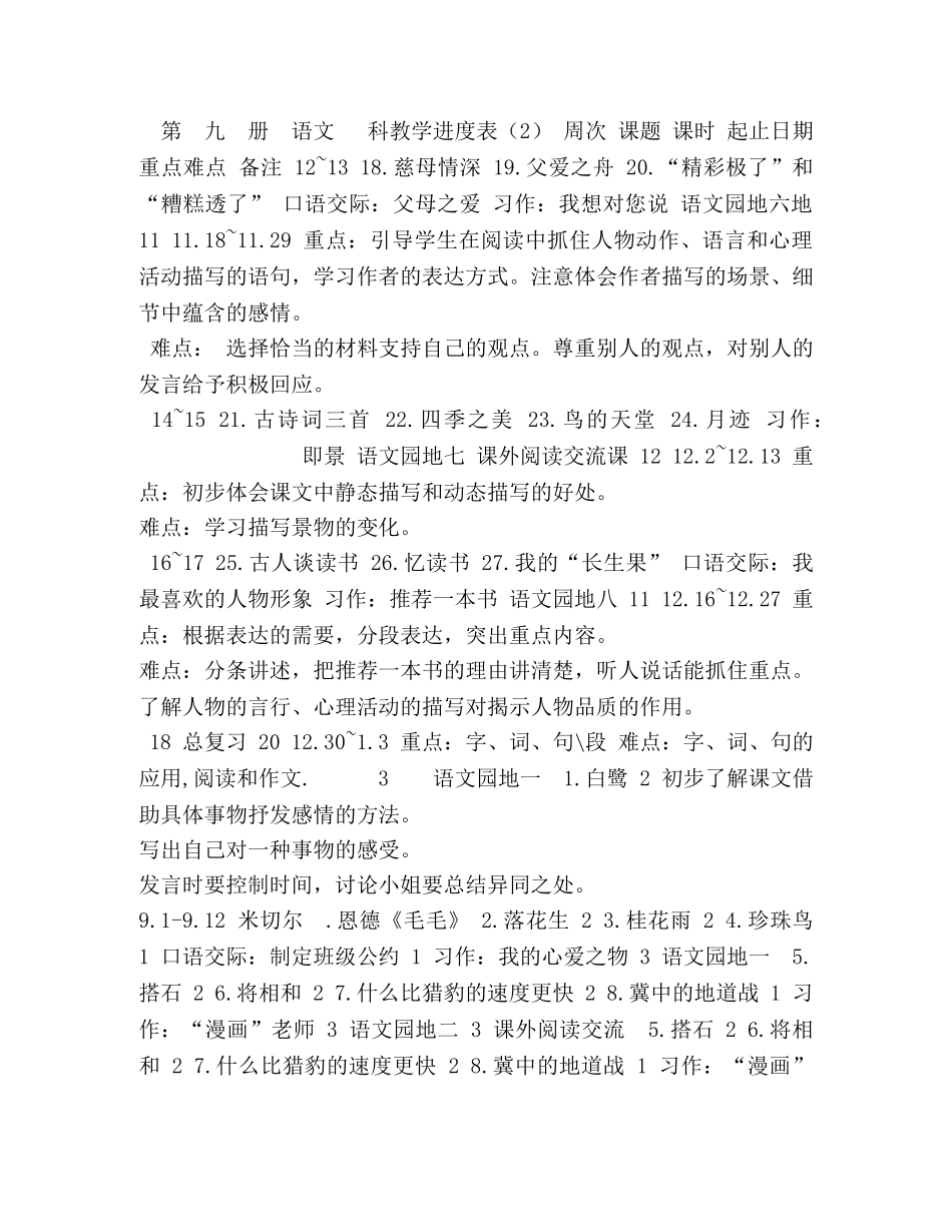 五年级教学进度表 [部编版小学语文五年级上册教学进度表] _第2页