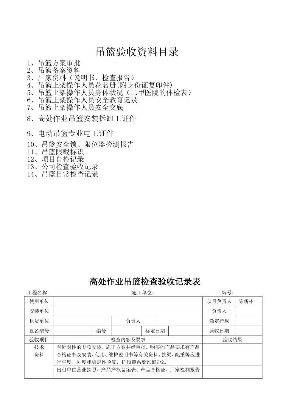 施工现场吊篮验收资料及验收表格_第1页