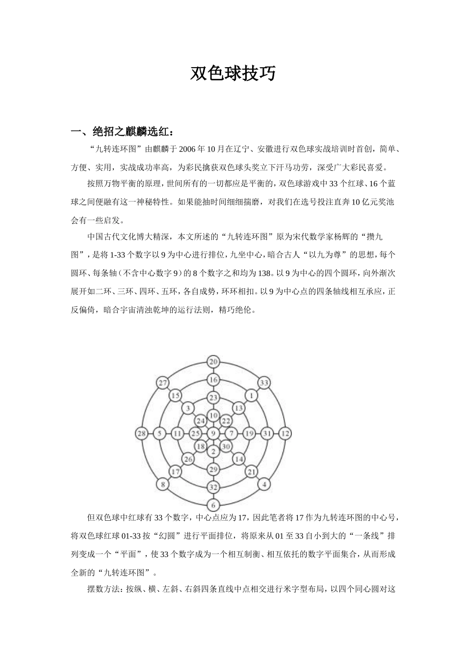双色球技巧(绝招之麒麟选红、定蓝)_第1页