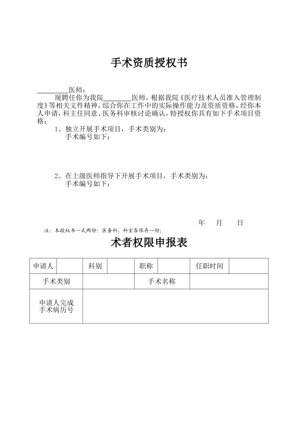 手术权限申请审批表及手术资质授权书_第2页