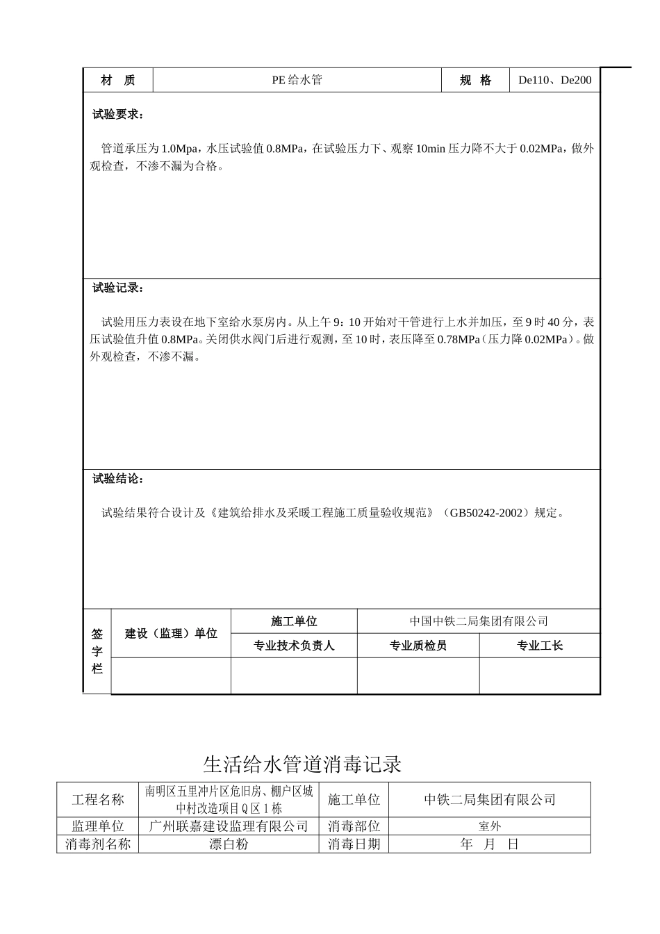 室外给水管道安装工程检验批质量验收记录表_第3页