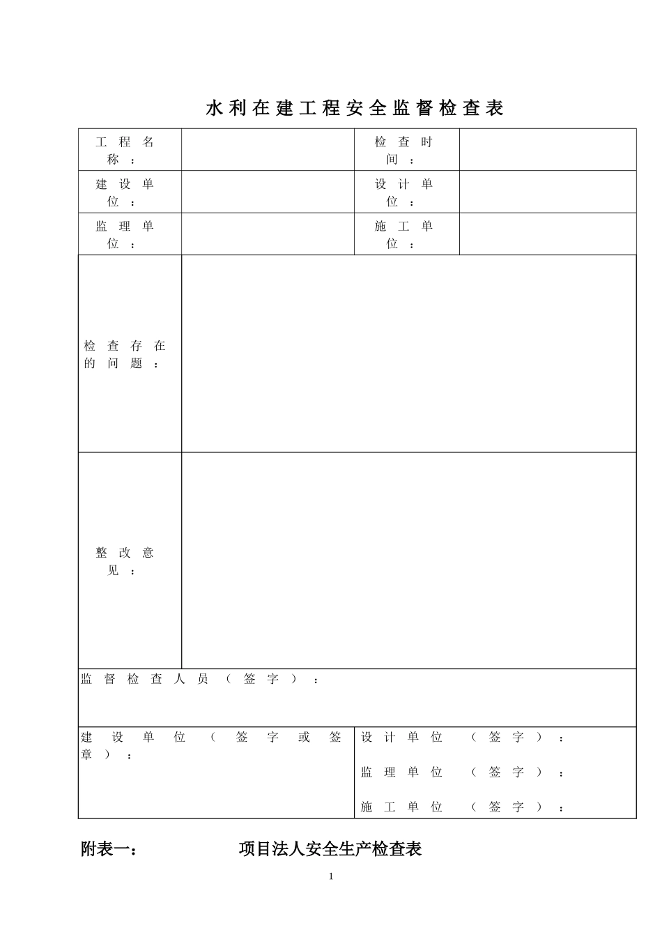 水利工程安全检查表_第1页