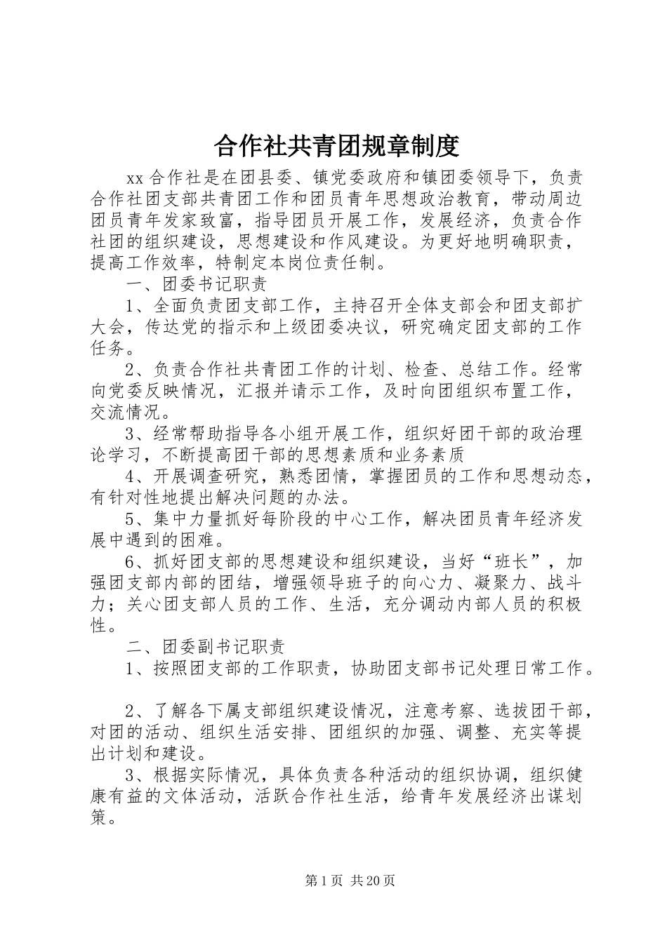 合作社共青团规章制度_第1页
