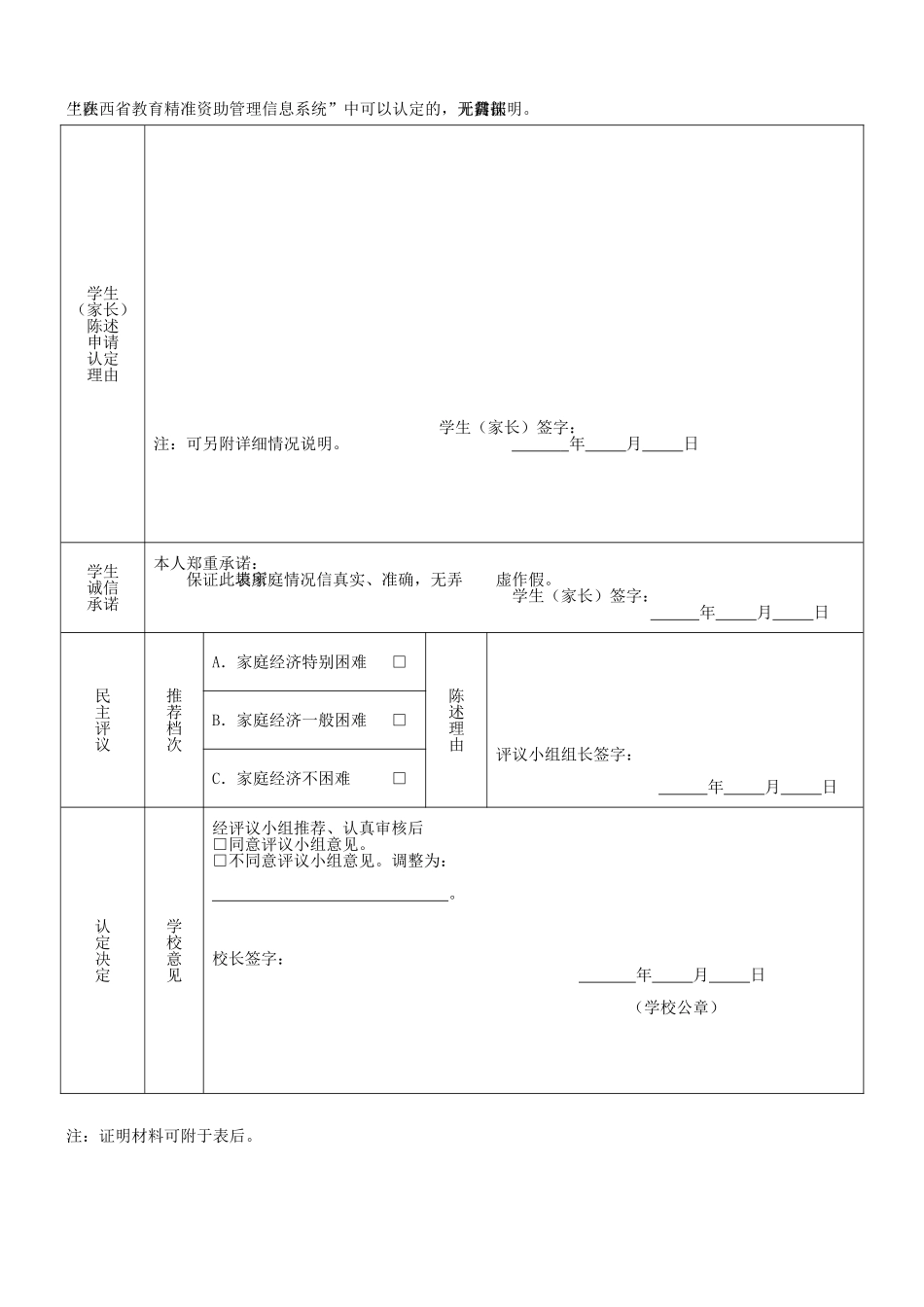 陕西省学生家庭情况调查评议表_第2页