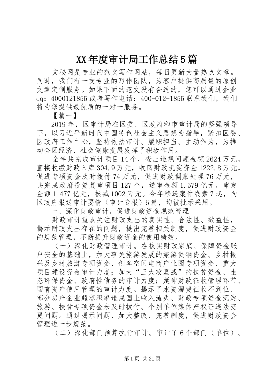 XX年度审计局工作总结5篇_第1页