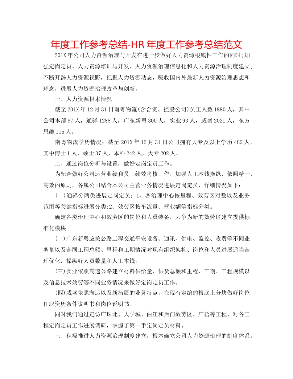 年度工作参考总结-HR年度工作参考总结范文 _第1页
