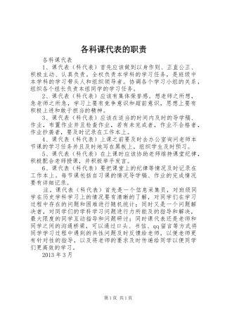 各科课代表的职责