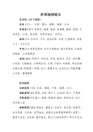 世界地图区域分布划分