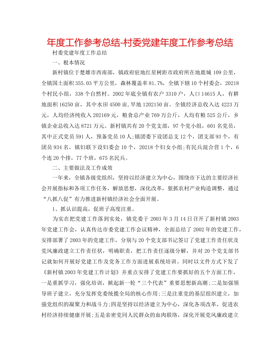 年度工作参考总结-村委党建年度工作参考总结 _第1页