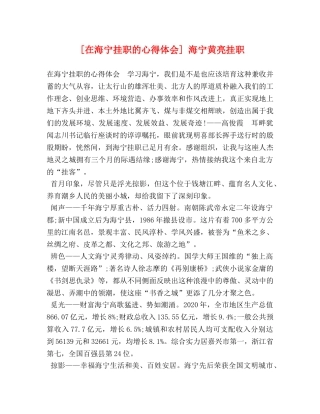 [在海宁挂职的心得体会] 海宁黄亮挂职 