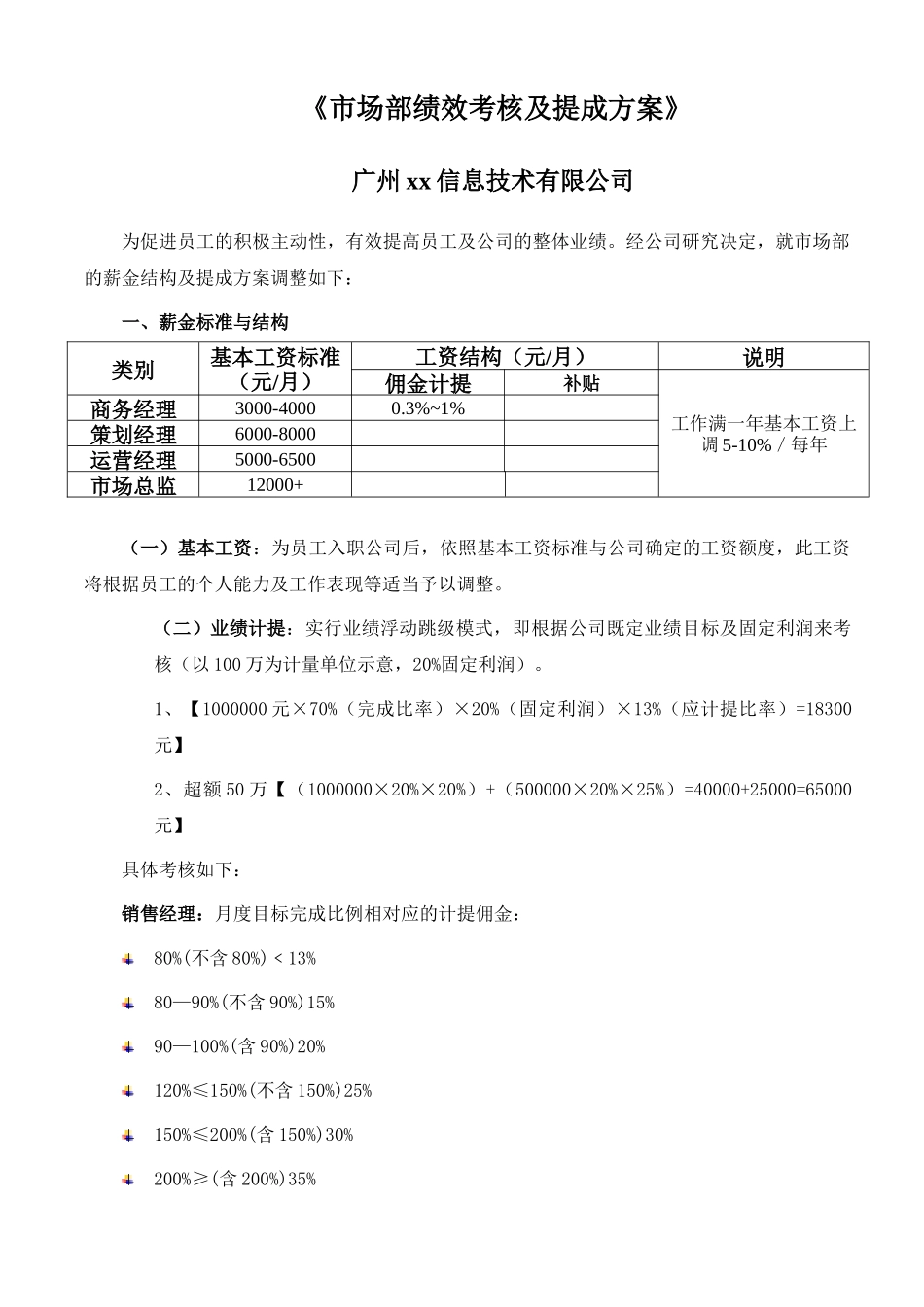 软件公司市场部绩效考核与提成方案20160813_第1页