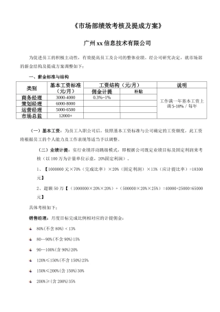 软件公司市场部绩效考核与提成方案20160813