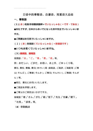 日语中的尊敬语、自谦语、郑重语大总结-非常全面