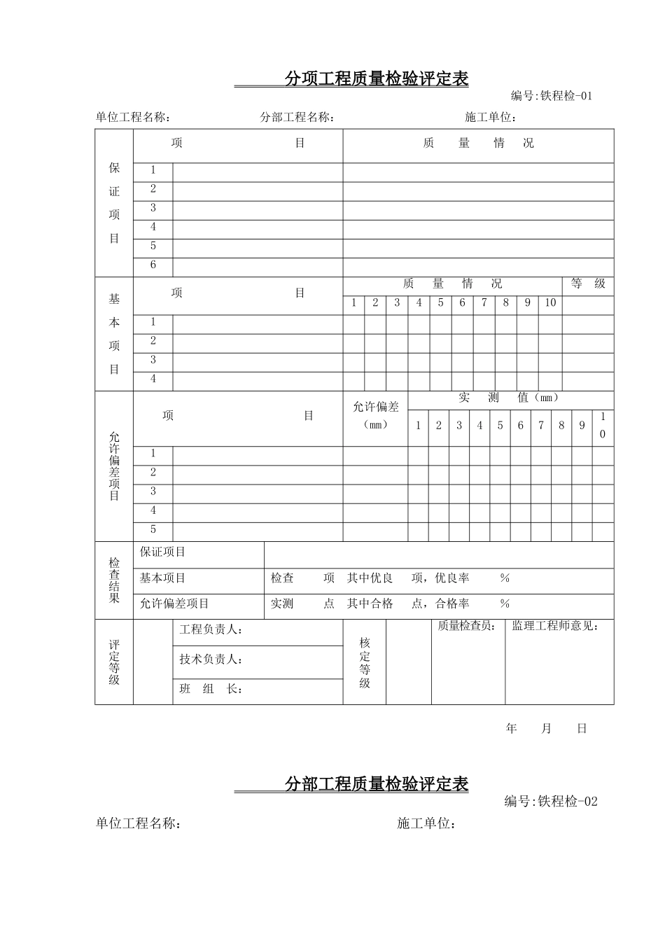 铁路施工工程检查证规范表格大全-铁程检最新_第1页