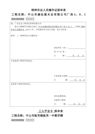 特种作业人员操作证报审表