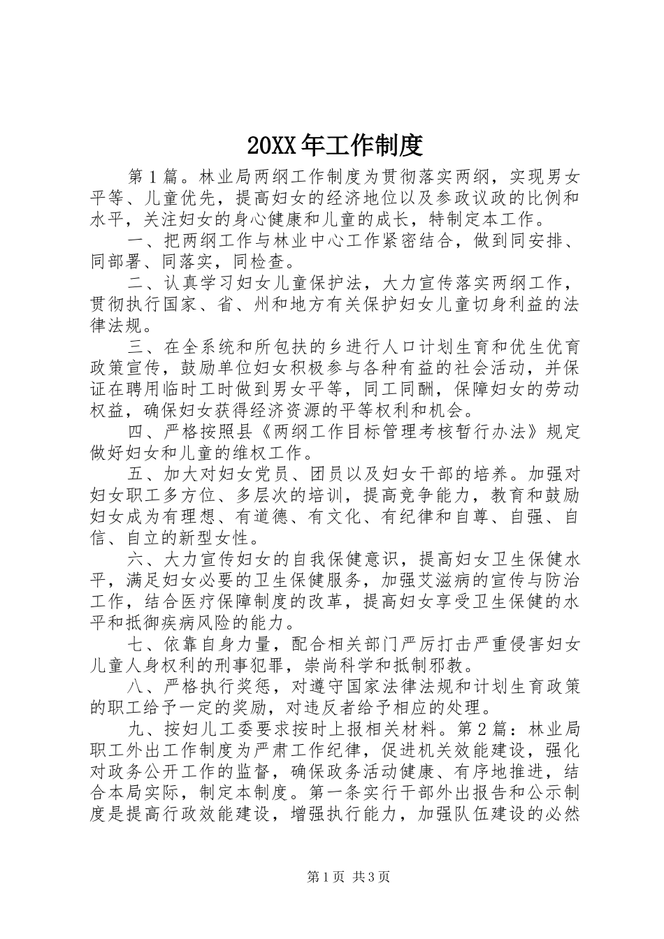20XX年工作制度_第1页
