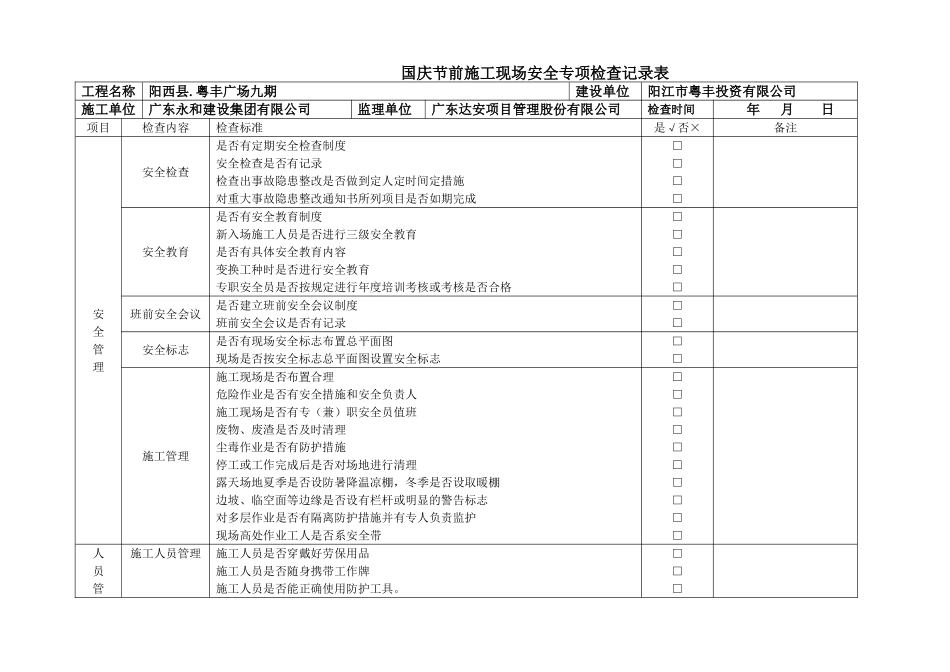 施工现场安全检查表_第1页