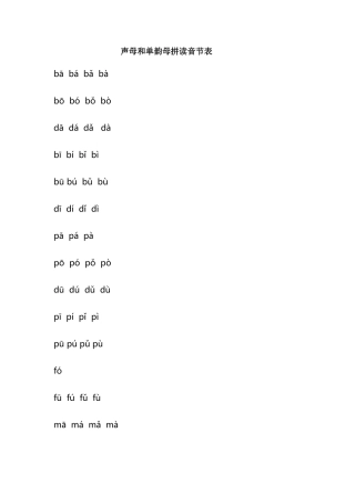 声母和韵母拼读音节表