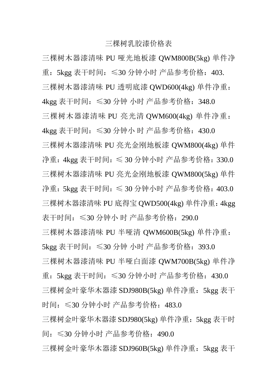 三棵树乳胶漆价格表_第1页