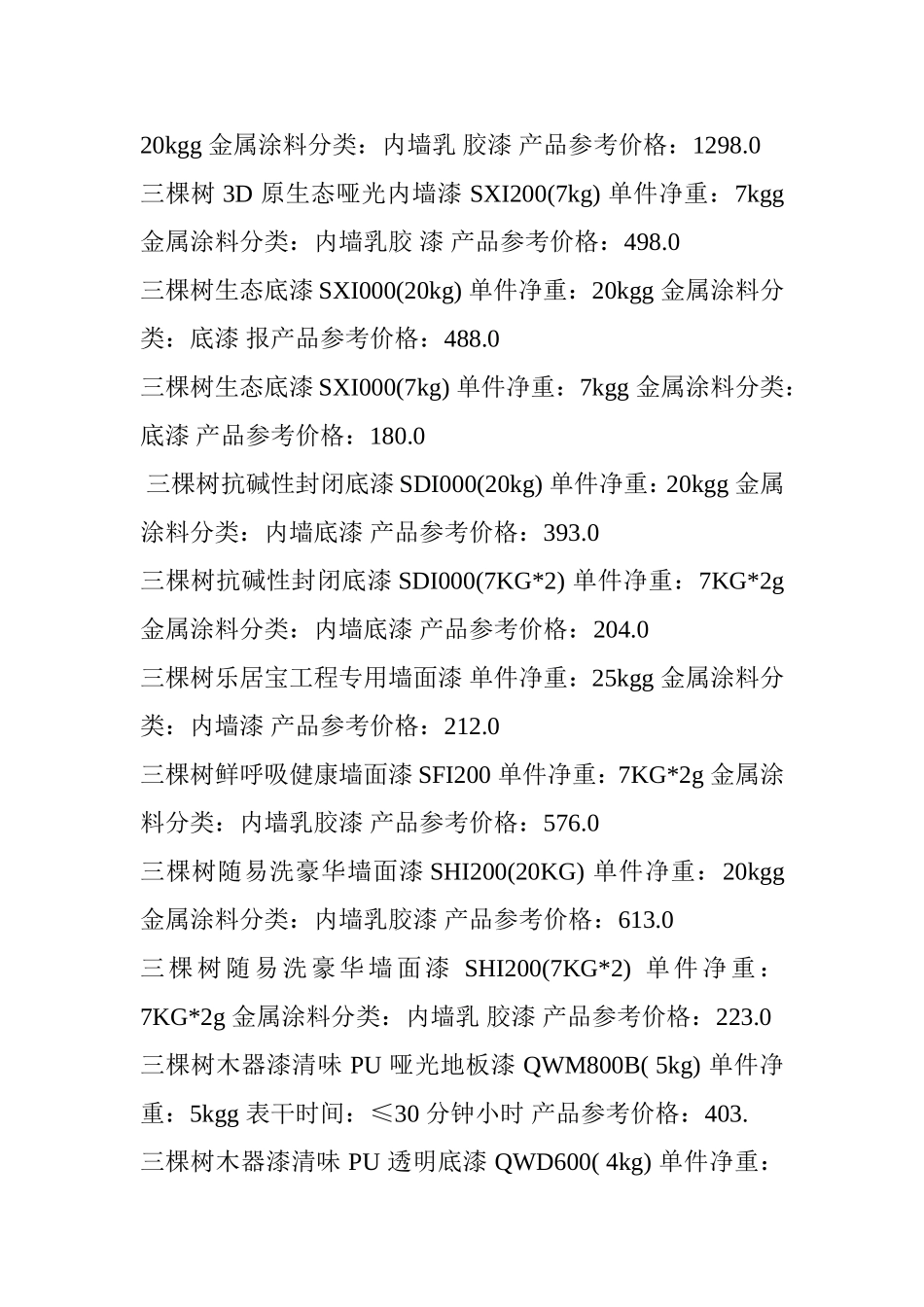 三棵树乳胶漆价格表_第3页