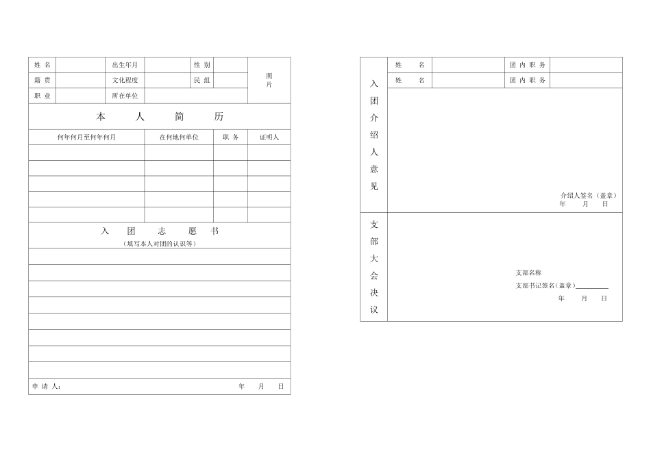 入团志愿书表格(空白)1_第2页