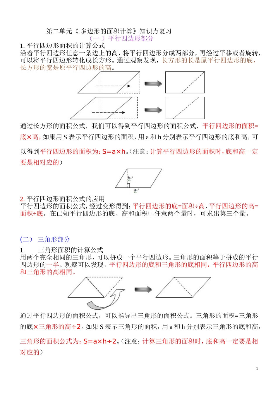 苏教版五上多边形面积知识点整理_第1页