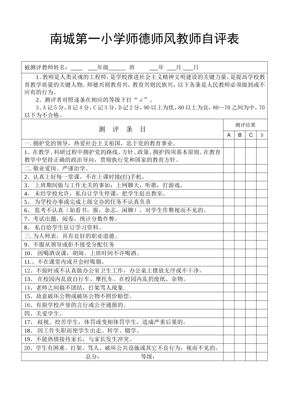 师德师风教师互评表_第1页
