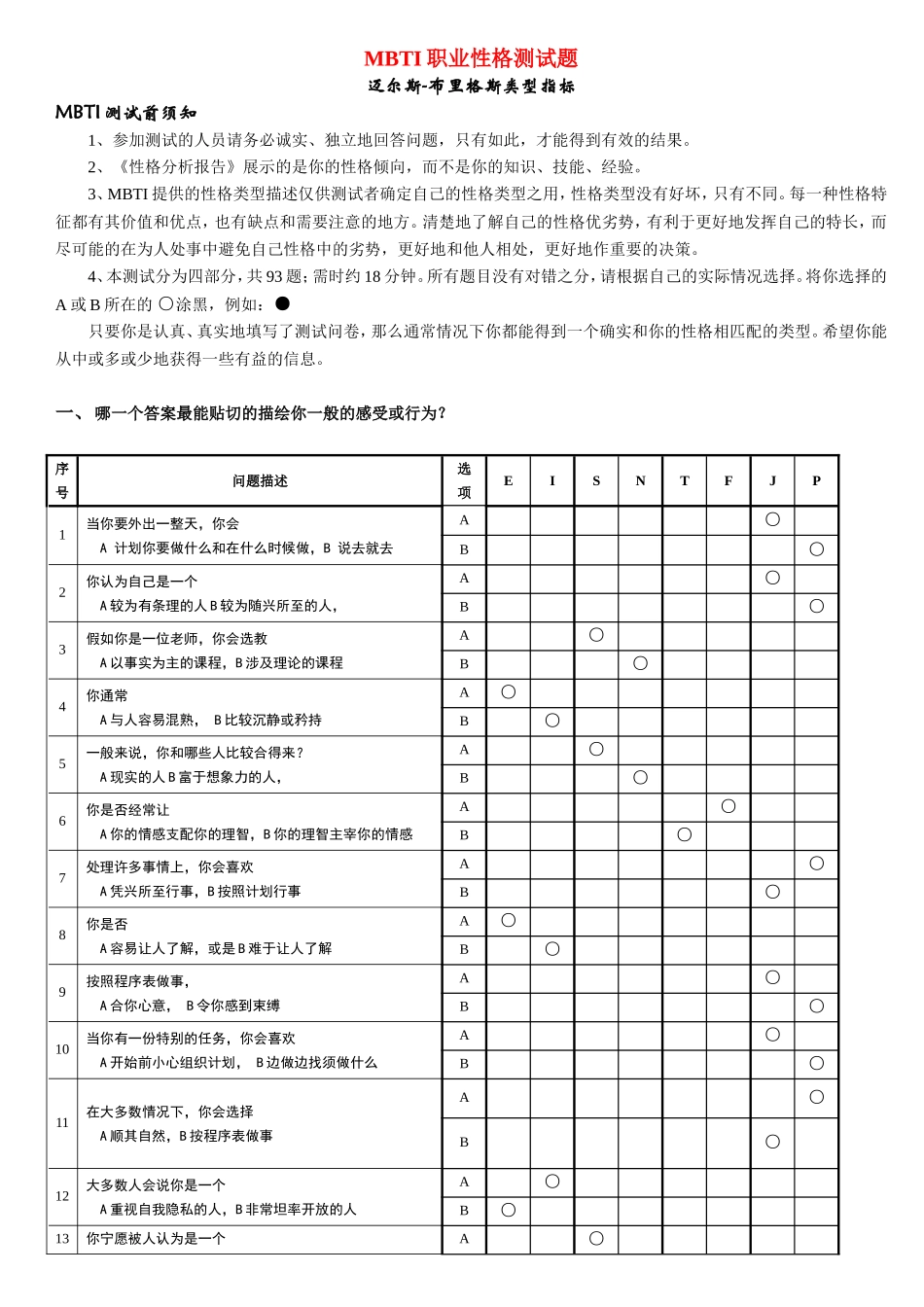 《MBTI职业性格测试题带答案》绝对完整完美版_第1页