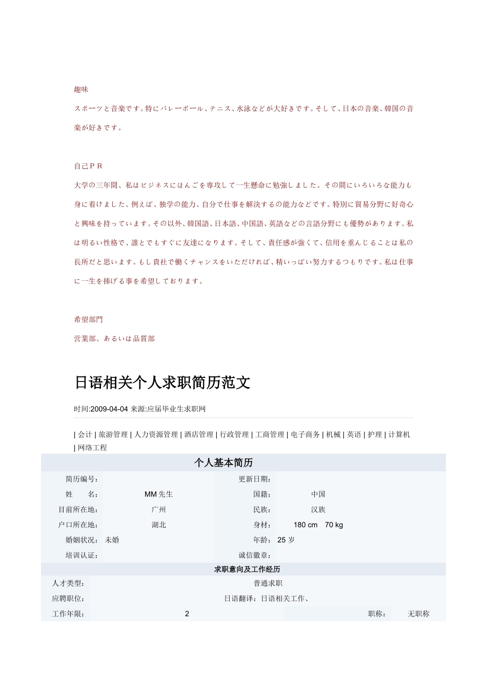 日语相关个人求职简历范文_第3页