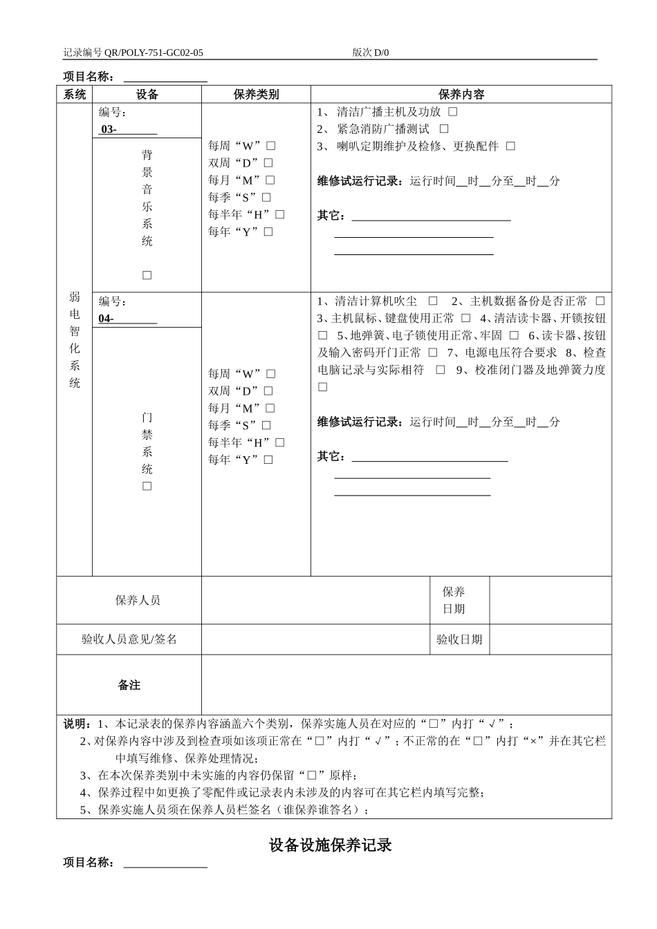 弱电设备设施保养记录表格_第2页