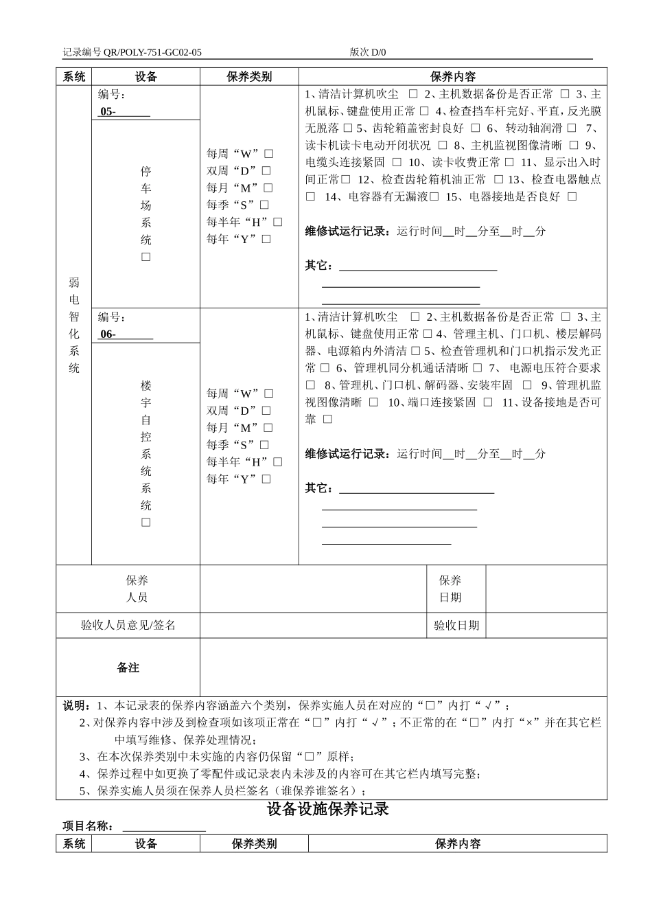 弱电设备设施保养记录表格_第3页