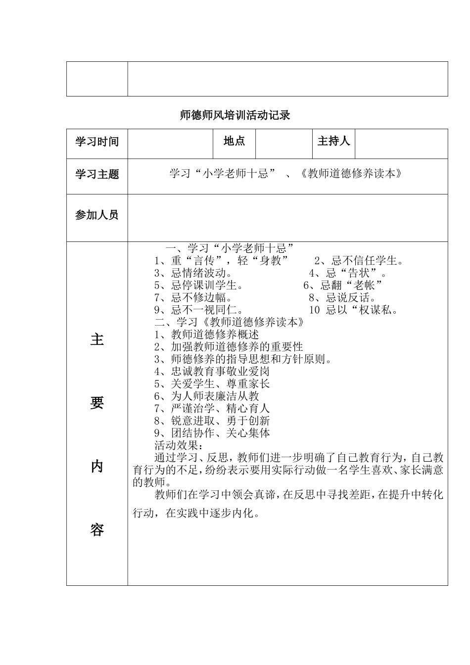 师德师风培训活动记录表_第3页