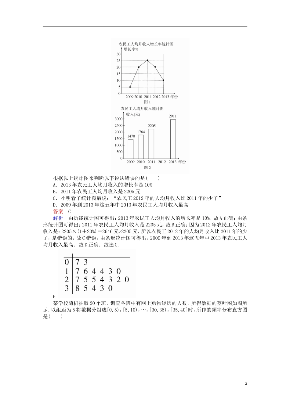 高考数学一轮复习 第9章 统计与统计案例 9.2 用样本估计总体课后作业 理-人教版高三全册数学试题_第2页