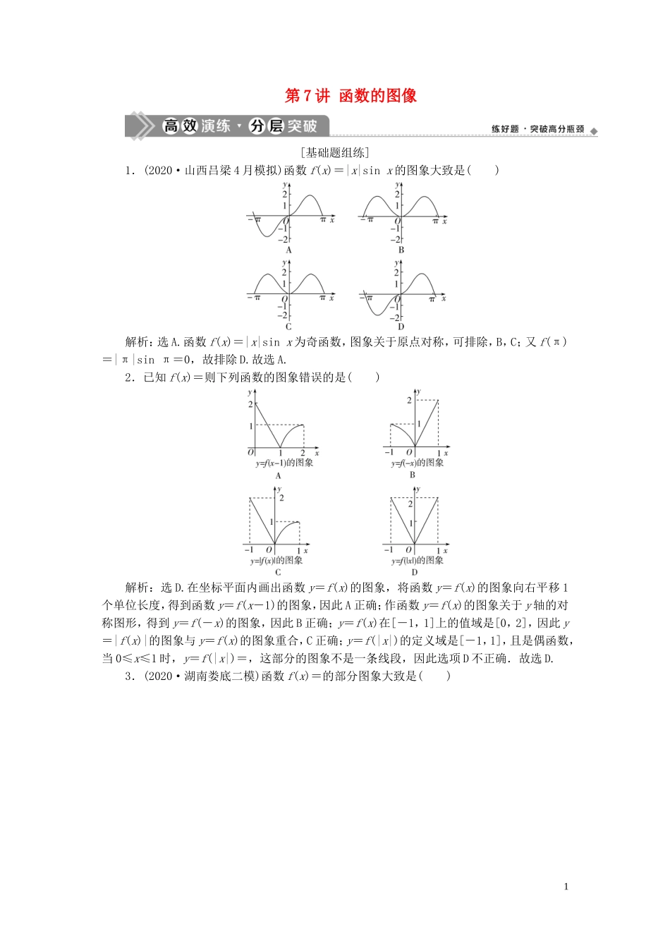 高考数学一轮复习 第二章 函数概念与基本初等函数 第7讲 函数的图像练习 理 北师大版-北师大版高三全册数学试题_第1页