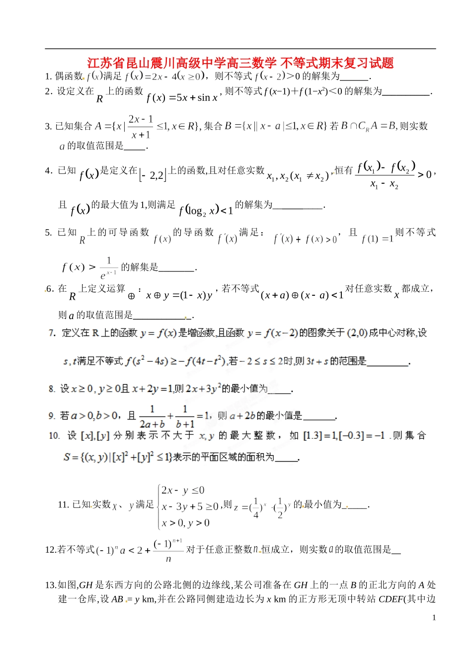江苏省昆山震川高级中学高三数学 不等式期末复习试题_第1页