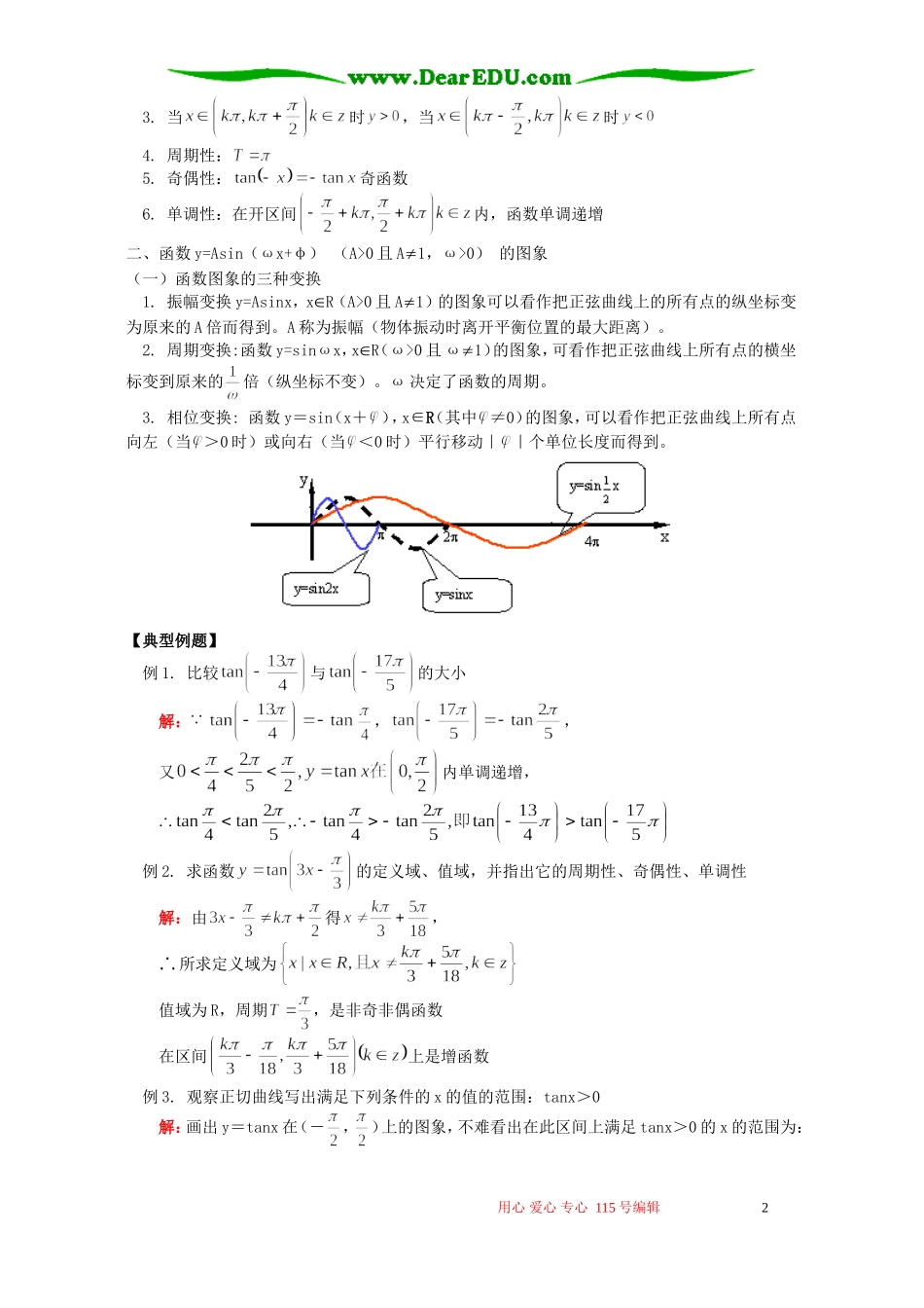 正切函数的图象和性质、三角函数的应用知识精讲 苏教版_第2页