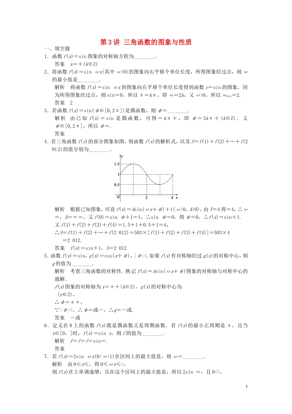 高考数学大一轮复习 4.3三角函数的图象与性质试题 理 苏教版-苏教版高三全册数学试题_第1页