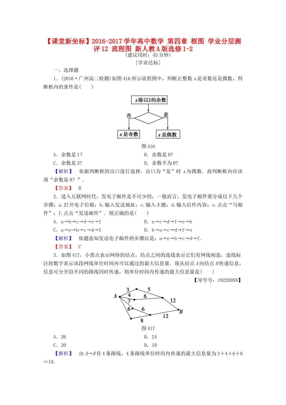 高中数学 第四章 框图 学业分层测评12 流程图 新人教A版选修1-2-新人教A版高一选修1-2数学试题_第1页