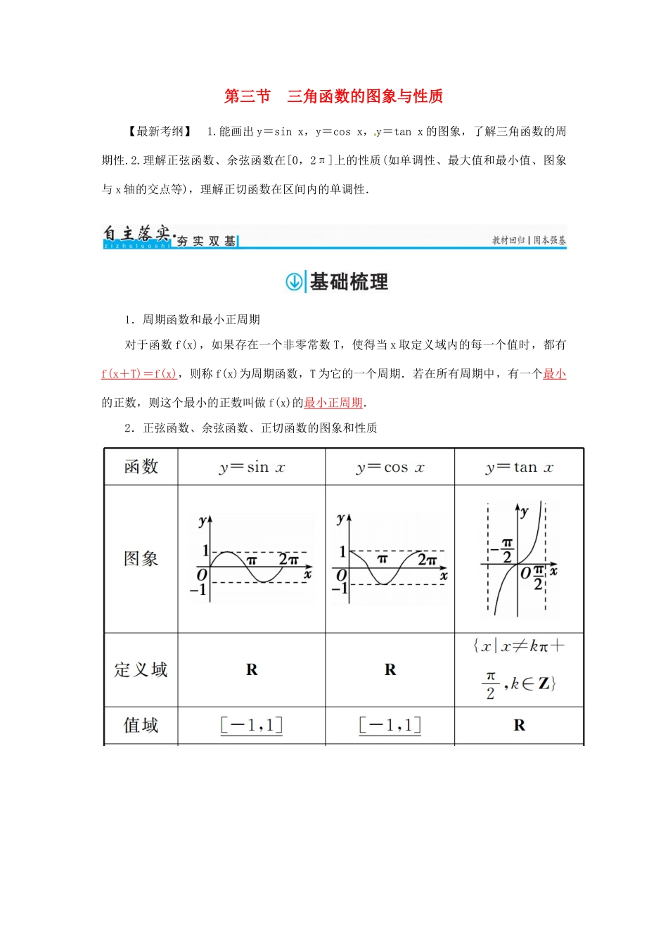 高考数学一轮总复习 第三章 三角函数、解三角形 第三节 三角函数的图象与性质练习 理-人教版高三全册数学试题_第1页