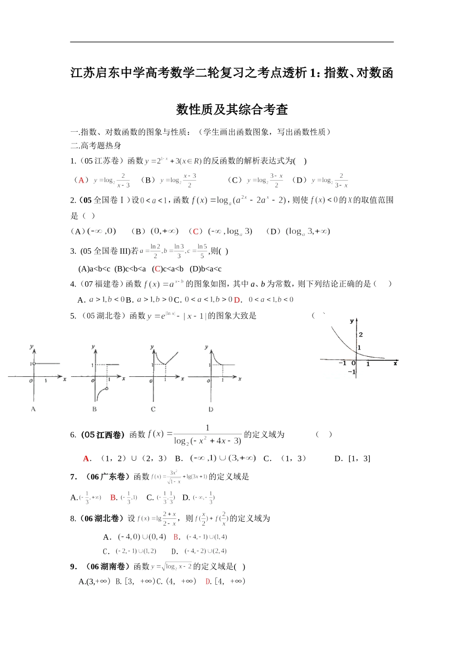 高考数学二轮复习之考点透析1：指数、对数函数性质及综合_第1页