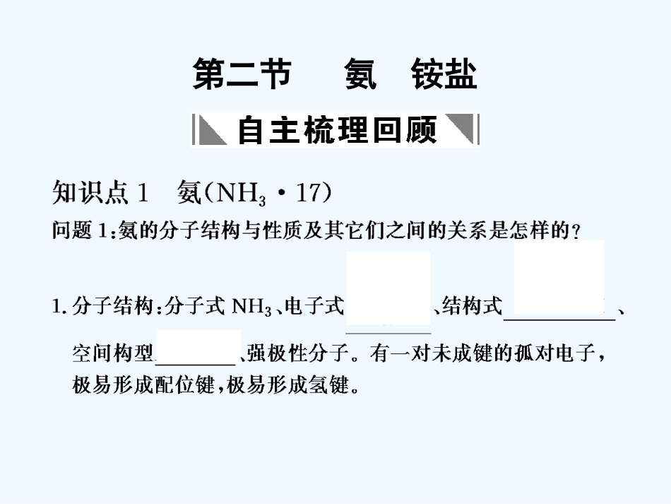 【大纲版创新设计】2011届高考化学一轮复习 第2节 氨铵盐课件 大纲人教版_第1页